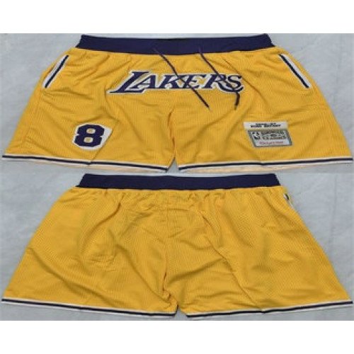 Men's Los Angeles Lakers #8 Kobe Bryant Yellow 2025 Shorts