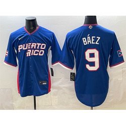 Men's Puerto Rico Baseball #9 Javier Báez Royal 2026 World Baseball Classic Road Stadium Stitched Jersey