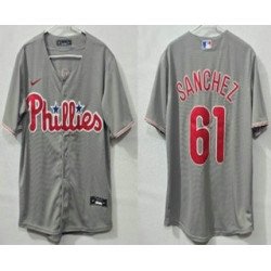 Men's Philadelphia Phillies #61 Cristopher Sanchez Grey Cool Base Jersey