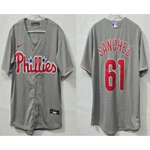 Men's Philadelphia Phillies #61 Cristopher Sanchez Grey Cool Base Jersey