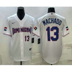 Mens Dominican Republic Baseball #13 Manny Machado Number 2023 White World Baseball Classic Stitched Jersey