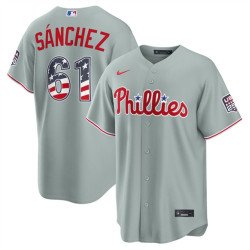 Men's Philadelphia Phillies #61 Jhoan Durán Gray USA 250 Fourth of July Home Stitched Baseball Jersey