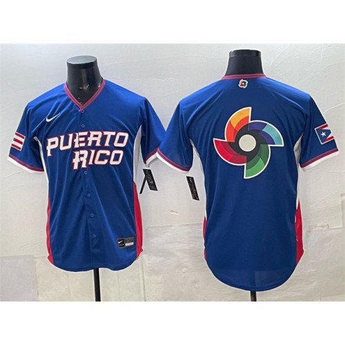 Men's Puerto Rico Baseball Blue 2026 World Baseball Classic Big Logo Road Stadium Stitched Jersey