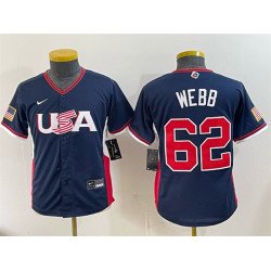 Youth USA Baseball #62 Logan Webb Navy 2026 World Baseball Classic Stadium Stitched Baseball Jersey