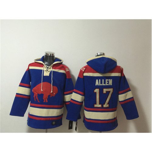Men's Buffalo Bills #17 Josh Allen Royal Ageless Must-Have Lace-Up Pullover Hoodie