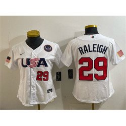Youth USA Baseball #29 Cal Raleigh White 2026 World Baseball Classic United States 250th Anniversary Patch Stadium Stitched Baseball Jersey