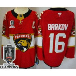 Men's Florida Panthers #16 Aleksander Barkov Red 2025 Stanley Cup Champions Authentic Jersey