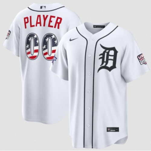 Men's Detroit Tigers ACTIVE PLAYER Custom White 2026 All-Star Edition Stars & Stripes & USA 250 Fourth of July Home Stadium Stitched Baseball Jersey