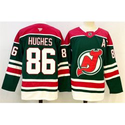 Men's New Jersey Devils #86 Jack Hughes Green Red 2024-25 With A Patch Stitched Hockey Jersey