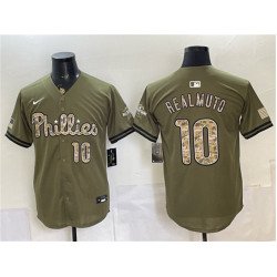Men's Philadelphia Phillies #10 J.T. Realmuto Olive 2026 Armed Forces Day Stitched Jersey