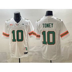 Men's Miami Hurricanes #10 Malachi Toney White F.U.S.E. Florida Patch Stitched Football Jersey