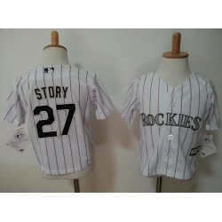 Toddler Colorado Rockies #27 Trevor Story White Home MLB Majestic Baseball Jersey
