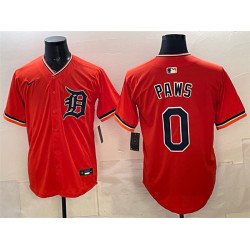 Men's Detroit Tigers #0 Paws Orange Limited Stitched Baseball Jersey