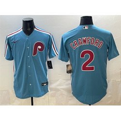 Men's Philadelphia Phillies #2 Justin Crawford Blue Cool Base Stitched Jersey