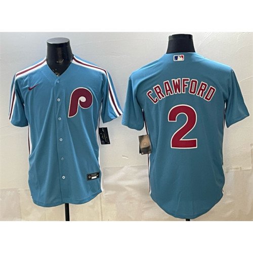 Men's Philadelphia Phillies #2 Justin Crawford Blue Cool Base Stitched Jersey