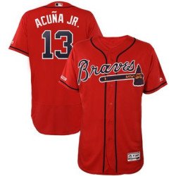 Big Size Men's Atlanta Braves #13 Ronald Acuna Jr Scarlet 150th Patch Flexbase Jersey