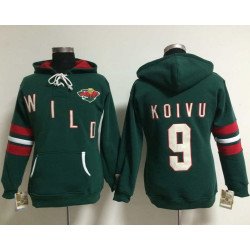 Minnesota Wild #9 Mikko Koivu Green Women's Old Time Heidi NHL Hoodie