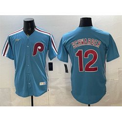 Men's Philadelphia Phillies #12 Kyle Schwarber Blue Cool Base Stitched Jersey