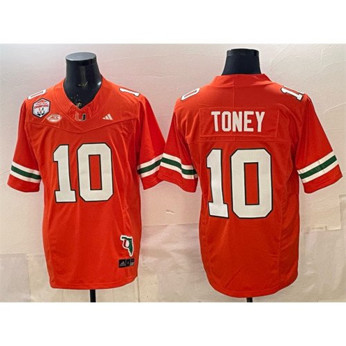 Men's Miami Hurricanes #10 Malachi Toney Orange F.U.S.E. Fiesta Bowl Champions & Florida Patch Stitched Football Jersey
