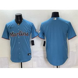 Men's Miami Marlins Blank Blue Cool Base Stitched Baseball Jersey