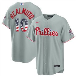 Men's Philadelphia Phillies #10 J.T. Realmuto Gray USA 250 Fourth of July Home Stitched Baseball Jersey