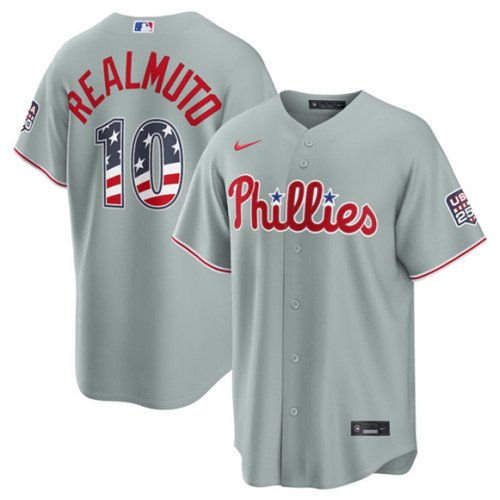 Men's Philadelphia Phillies #10 J.T. Realmuto Gray USA 250 Fourth of July Home Stitched Baseball Jersey