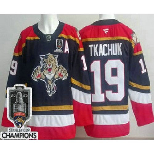 Men's Florida Panthers #19 Matthew Tkachuk Navy 2025 Stanley Cup Champions Authentic Jersey