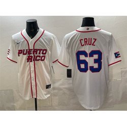Men's Puerto Rico Baseball #63 Fernando Cruz White 2026 World Baseball Classic Home Stadium Stitched Jersey