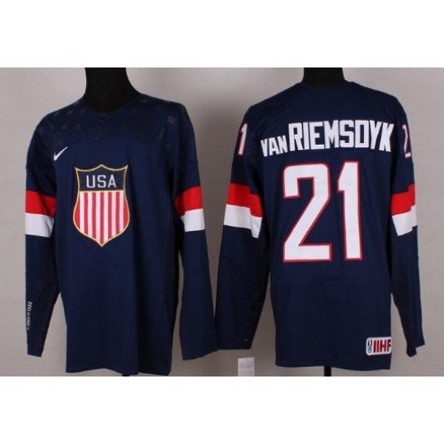2014 Olympics USA #21 James van Riemsdyk Navy Blue Jersey
