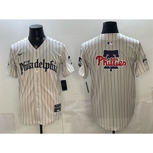Men's Philadelphia Phillies Team Big Logo Cream Pinstripe Gothic Vapor Limited Stitched Jersey