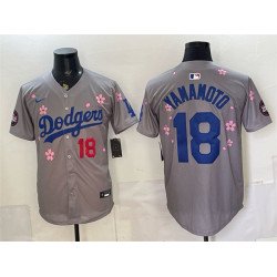 Men's Los Angeles Dodgers #18 Yoshinobu Yamamoto Grey 2025 Tokyo Series Limited Stitched Baseball Jersey