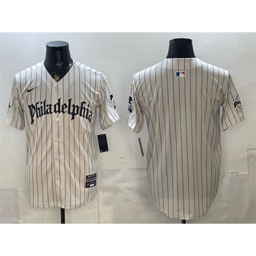 Men's Philadelphia Phillies Blank Cream Pinstripe Gothic Vapor Limited Stitched Jersey