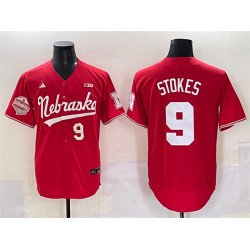 Men's Nebraska Huskers #9 Rhett Stokes Red Back 2 Back Champions Patch Vapor Premier Limited Stitched Jersey