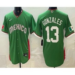 Men's Mexico #13 Nick Gonzales Green 2026 World Baseball Classic Cool Base Jersey