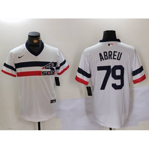 Men's Chicago White Sox #79 Jose Abreu White NEW Throwback Cool Base Nike Jersey
