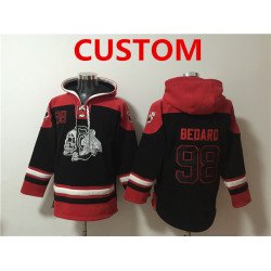 Men's Chicago Blackhawks Custom Black Lace-Up Pullover Hoodie