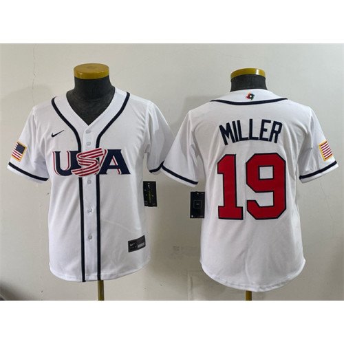 Youth USA Baseball #19 Mason Miller White 2026 World Baseball Classic Home Stadium Stitched Baseball Jersey
