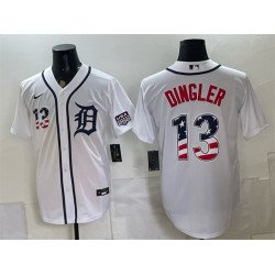 Men's Detroit Tigers #13 Dillon Dingler White 2026 USA 250 Fourth of July Stitched Baseball Jersey