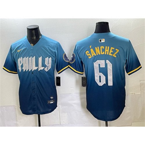 Men's Philadelphia Phillies #61 Jhoan Durán Blue 2024 City Connect Limited Stitched Jersey