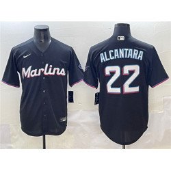 Men's Miami Marlins #22 Sandy Alcantara Black Cool Base Stitched Jersey