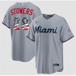 Men's Miami Marlins #28 Kyle Stowers Gray USA 250 Fourth of July Home Stitched Baseball Jersey