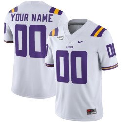Men's LSU Tigers Custom White With 150th Patch Limited Stitched Jersey