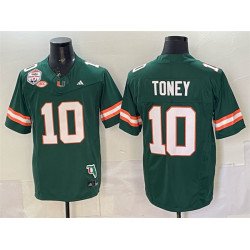 Men's Miami Hurricanes #10 Malachi Toney Green F.U.S.E. The Fiesta Bowl Champions & Florida Patch Stitched Football Jersey