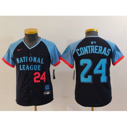 Youth Milwaukee Brewers #24 William Contreras Number Navy 2024 All Star Limited Stitched Jerseys