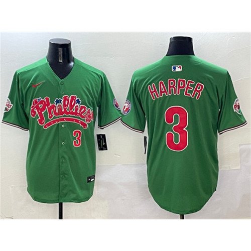 Men's Philadelphia Phillies #3 Bryce Harper Green Phanatic Limited Stitched Jersey
