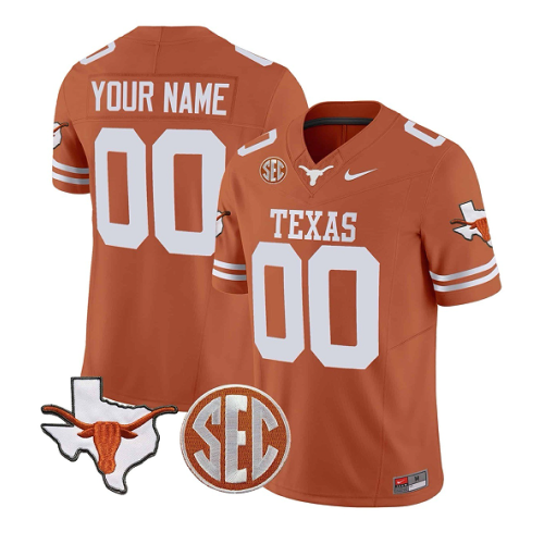Men's Texas Longhorns Active Player Custom Orange F.U.S.E. State Map & SEC Patch Stitched Jersey