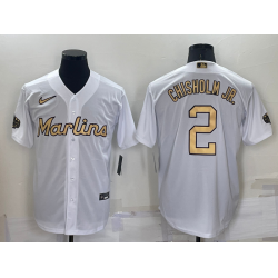 Men's Miami Marlins #2 Jazz Chisholm Jr White 2022 All Star Stitched Cool Base Nike Jersey