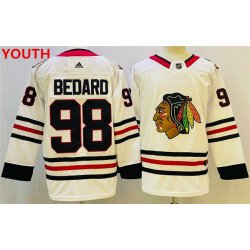 Youth Chicago Blackhawks #98 Connor Bedard White Black Stitched Jersey