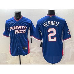 Men's Puerto Rico Baseball #2 Darell Hernaiz Royal 2026 World Baseball Classic Road Stadium Stitched Jersey