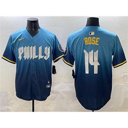 Men's Philadelphia Phillies #14 Pete Rose Blue 2024 City Connect Limited Stitched Jersey